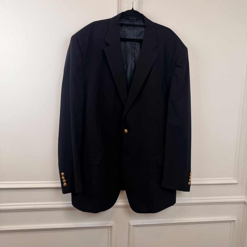 Jos A Bank Mens Navy Blue Blazer Gold Tone Crest Button Sport Coat Jacket